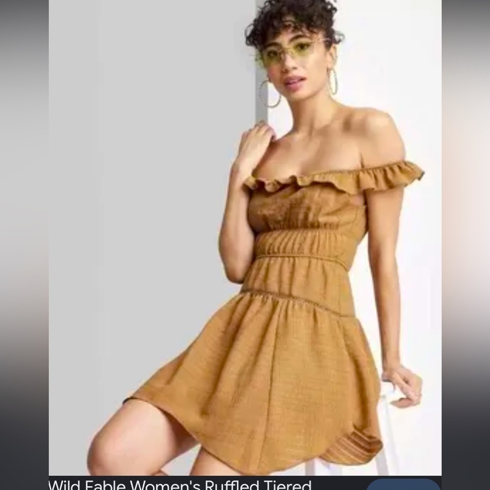 Golden Tan Ruffle Tiered Skater Dress - Wild Fable​